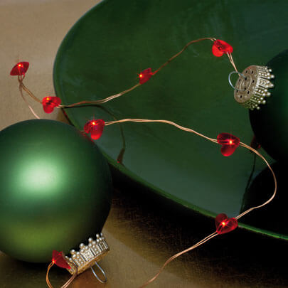 LED-Minilichterkette,  rote Herzen, 12 LEDs, batteriebetrieben