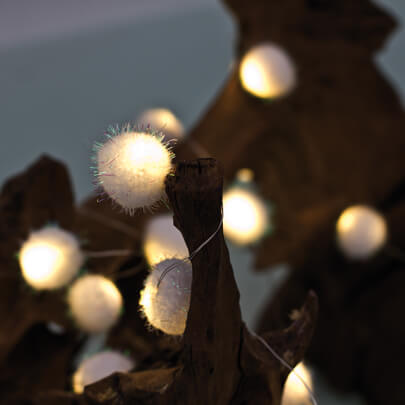 LED-Minilichterkette, 20 warmweie LEDs, kleine glitzernde Plschbllchen