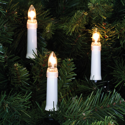 Weihnachtsbaumkette, klar/wei, 16 x E10/14V/3W, 7,5 Meter