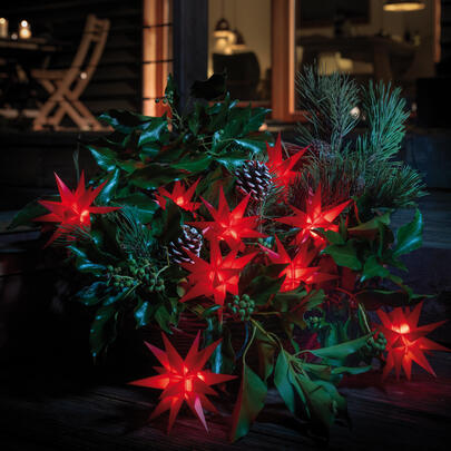 LED-Dekolichterkette,  9 Sterne, 18 Spitzen,  80