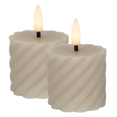 Echtwachskerze, FLAMME SWIRL VOTIVE, 1 warmweie flackernde LED, 2er-Set, H 70,  50