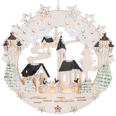 LED-Fensterbild, Kirche und Schneemnner, 10 warmweie LEDs,  300, Ausl. 30