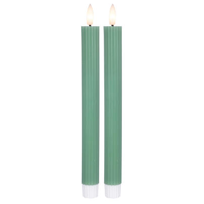 Echtwachs-Tafelkerze, FLAMME STRIPE, 1 warmweie flackernde LED, 2er-Set, H 250,  21, grn