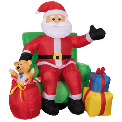 aufblasbarer Weihnachtsmann XXL, im Sessel, mit Geschenken und Sack