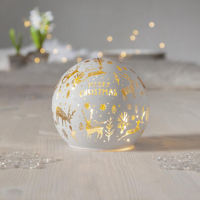 Glaskugel, MERRY X-MAS, 8 warmweie LEDs,  120