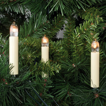 Weihnachtsbaumketten, 30 x E10/8V/3W, klar/elfenbein, mit Topkerzen