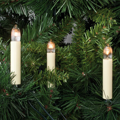 Weihnachtsbaumkette, 30 x E10/8V/3W, klar/elfenbein, mit Topkerzen