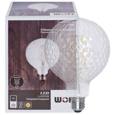 Deko-LED-Leuchtmittel, Globe/Raute, Filament klar, E27/4W, 300 lm, 1800K