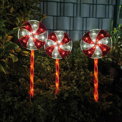 Erdspiee, Zuckerstangenlolly, 60 warmweie LEDs, 3er-Set