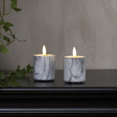 Echtwachskerze, FLAMME MARBLE, 1 warmweie flackernde LED, 2er-Set, H 90,  55