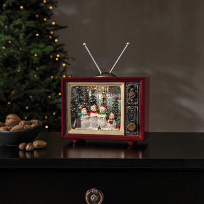 Schneelaterne, VINTER, Schneemnner im Fernseher, 1 warmweie LED