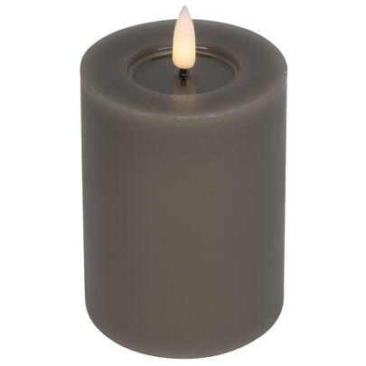 Echtwachskerze, FLAMME FLOW, 1 warmweie flackernde LED, mit Wachsspiegeloptik, graubraun