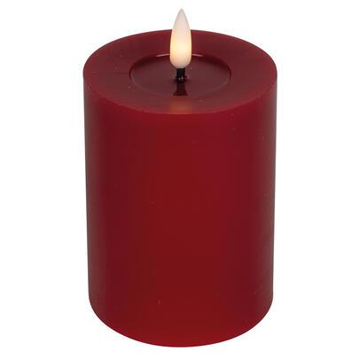 Echtwachskerze, FLAMME FLOW, 1 warmweie flackernde LED, mit Wachsspiegeloptik, rot