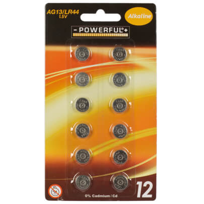 Knopfzelle, Alkaline, AG13/LR44, 1,5V, 12er Bilster