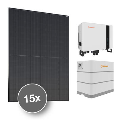 Photovoltaik-Anlage, RENEWABLES-SET, 15x Glas-Modul, FULL BLACK, 6,675 kWp, 1x Hybrid-Wechselrichter, 6 kW, 2x Hochvoltbatteriemodul, 8,192 kWh