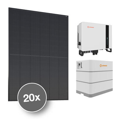 Photovoltaik-Anlage, RENEWABLES-SET, 20x Glas-Modul, FULL BLACK, 8,900 kWp, 1x Hybrid-Wechselrichter, 8 kW, 2x Hochvoltbatteriemodul, 8,192 kWh