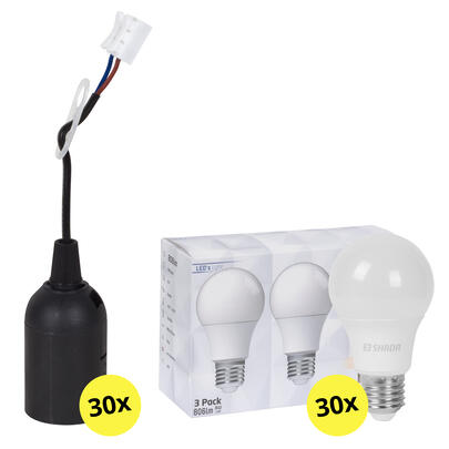 Aktionspaket, 30 x Baustellen-Fassung E27, 30 x LED-Lampe, AGL, E27/8W